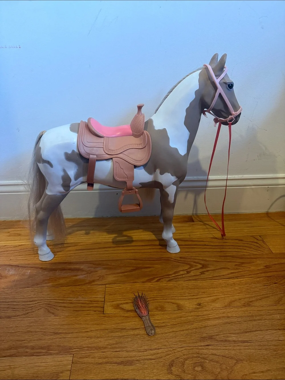 Kids Toy Horse Figure with Pink Saddle and Bridle